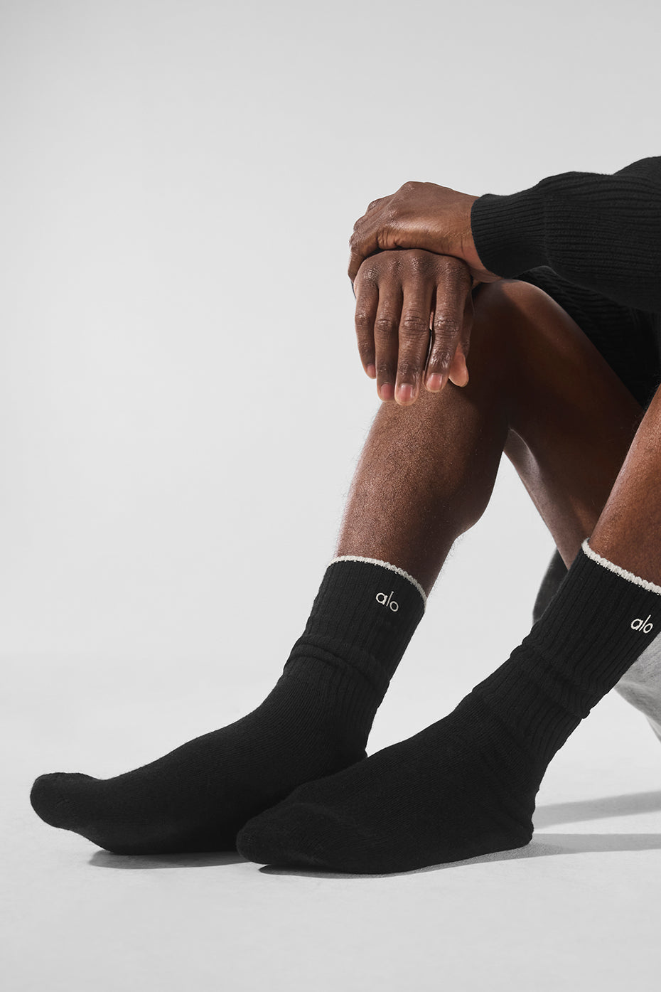 Unisex Wool Cashmere Light Frosted Sock - Black/Ivory