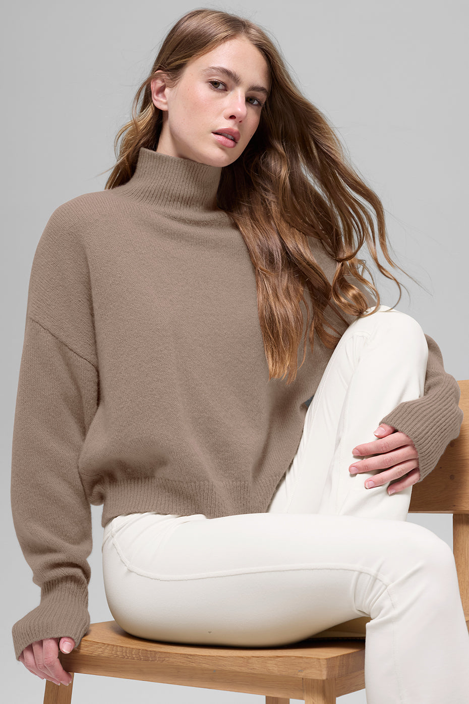 Wool Cashmere Cropped New Class Turtleneck Sweater - Chai Latte