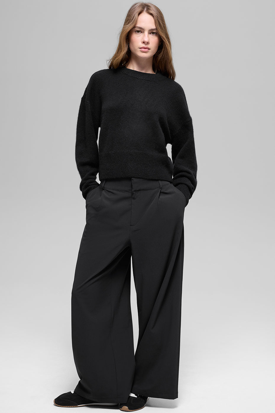 Wool Cashmere Cropped New Class Crewneck Sweater - Black