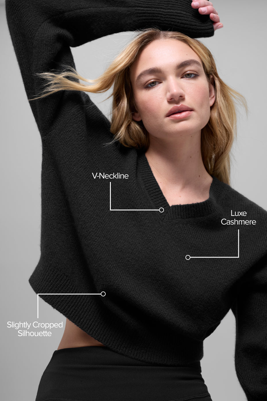 Wool Cashmere Cropped New Class V-Neck Sweater - Black