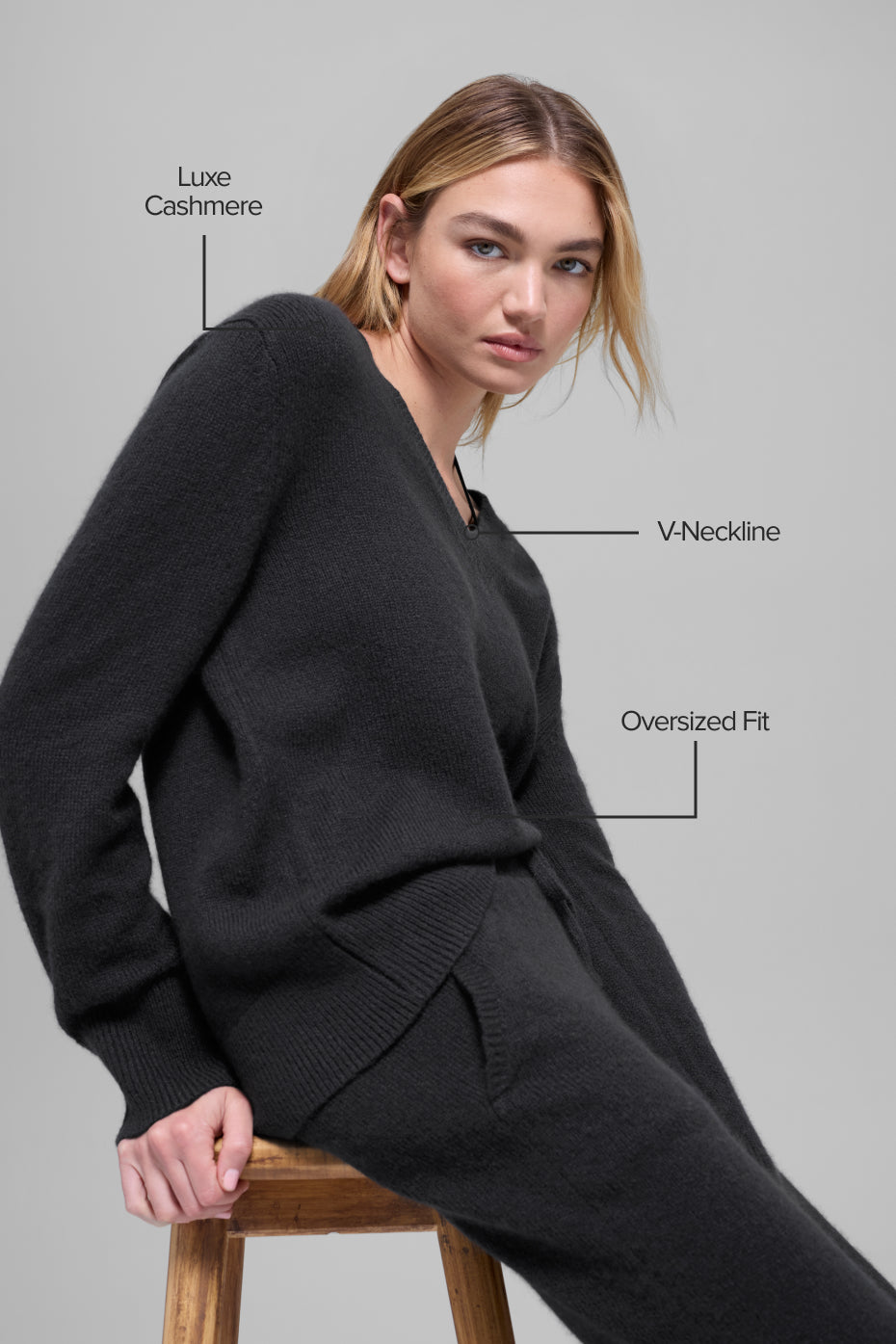 Wool Cashmere New Class Oversized V-Neck Sweater - Black