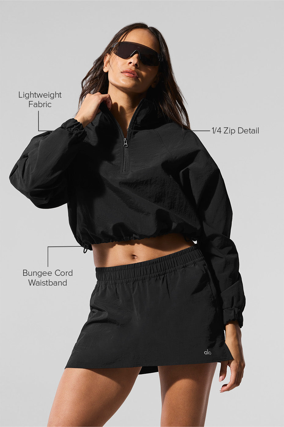 Cropped 1/4 Zip Alumni Pullover - Black