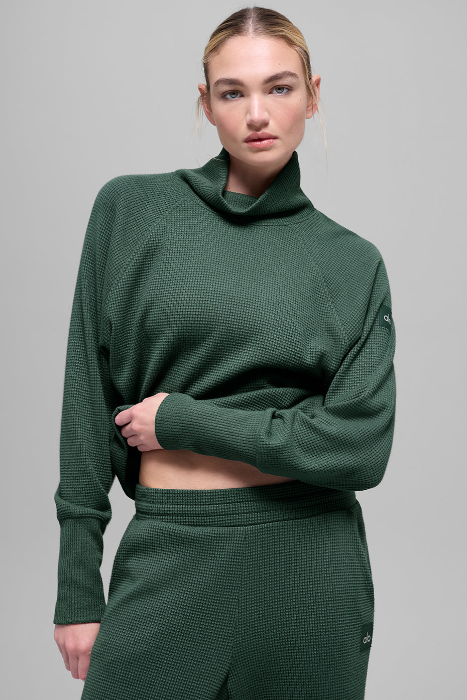 Waffle Weekend Escape Mock Neck Long Sleeve - Clover Green