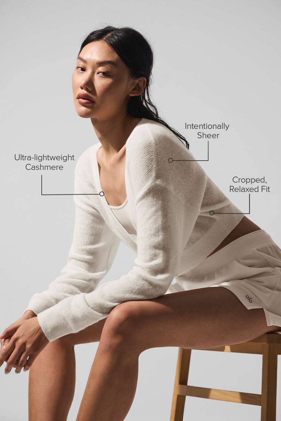 Sheer Cashmere Cropped Cardigan - Ivory