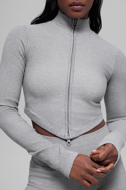 Seamless Two Tone Rib Jacket - Light Misty Grey Heather