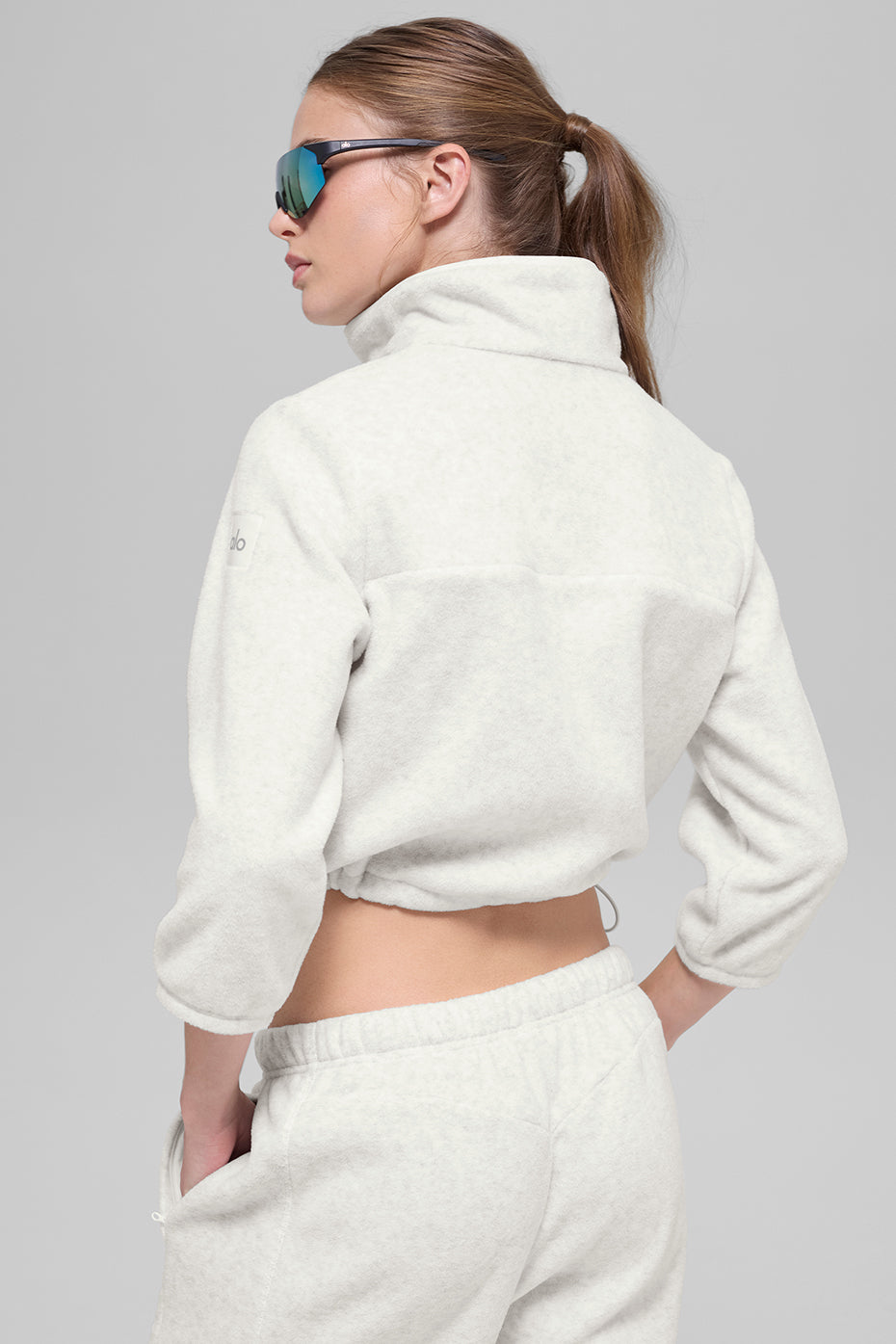 Polar Fleece Retreat Cropped Jacket - White Heather Grey