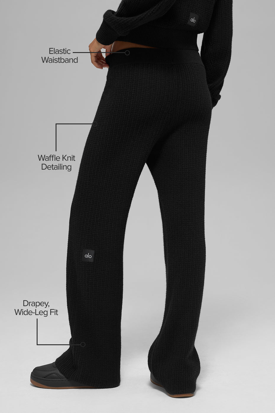 Cashmere High-Waist Plush Waffle Pant - Black