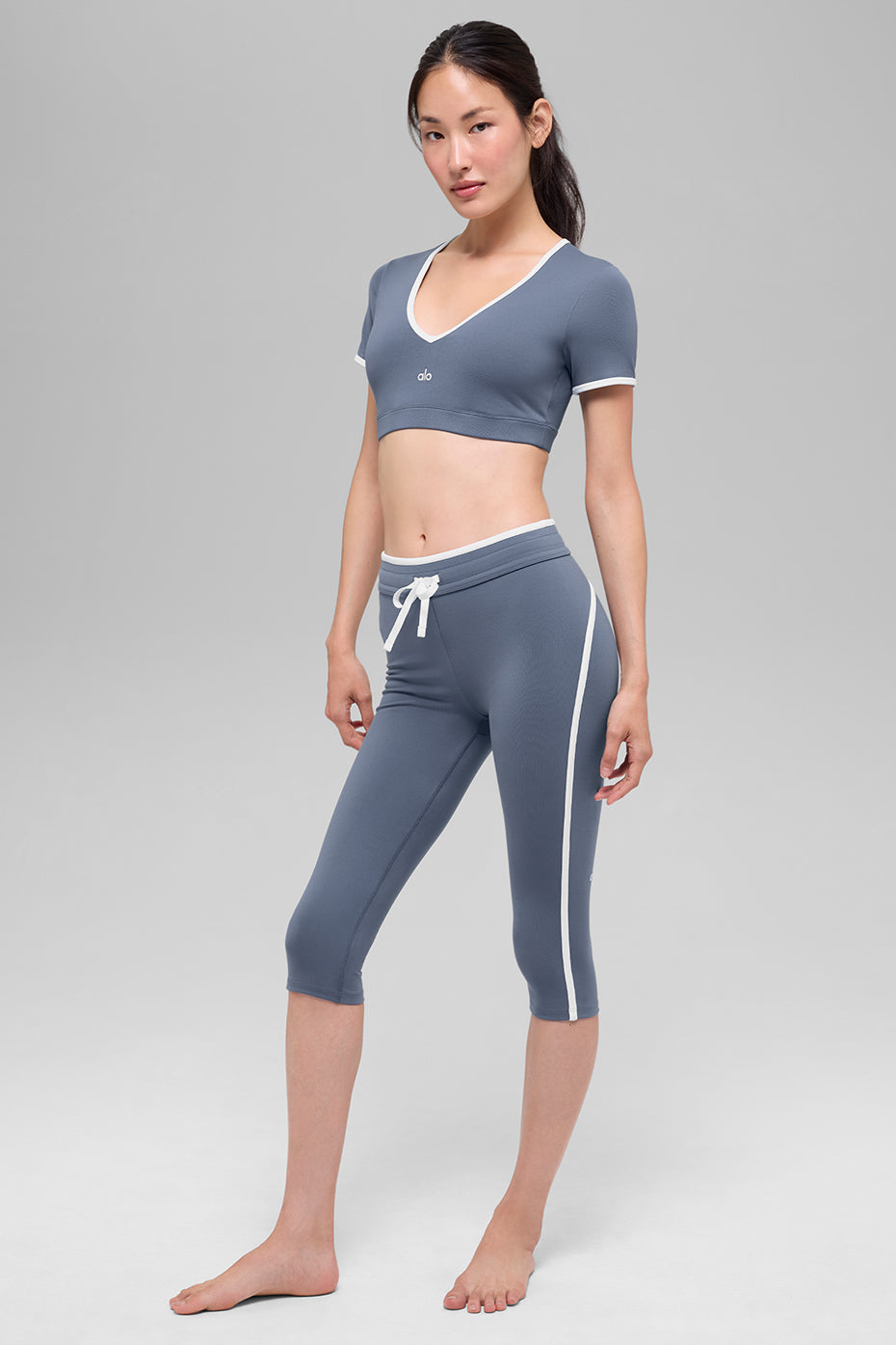 Airbrush High-Waist Race Pace Capri - Bluestone/White