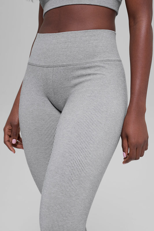 Seamless High-Waist Two Tone Rib Legging - Light Misty Grey Heather