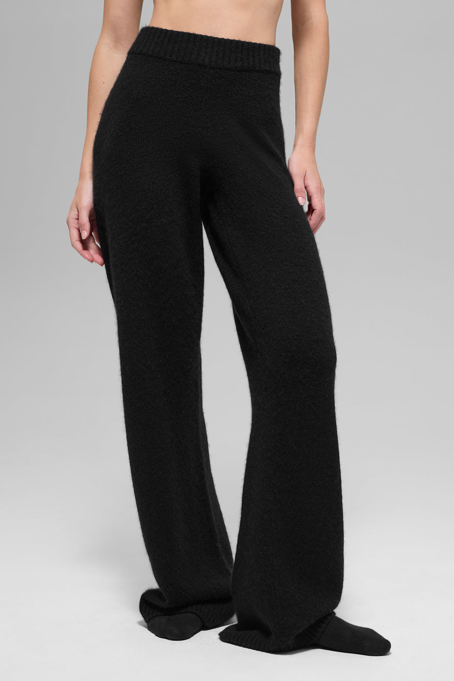 Wool Cashmere High-Waist New Class Wide Leg Pant - Black