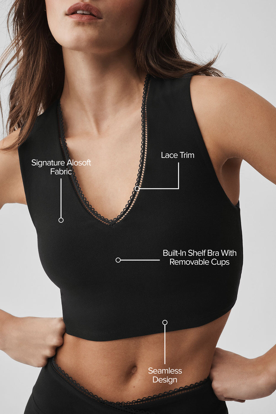 Alosoft Affection V-Neck Bra Tank - Black