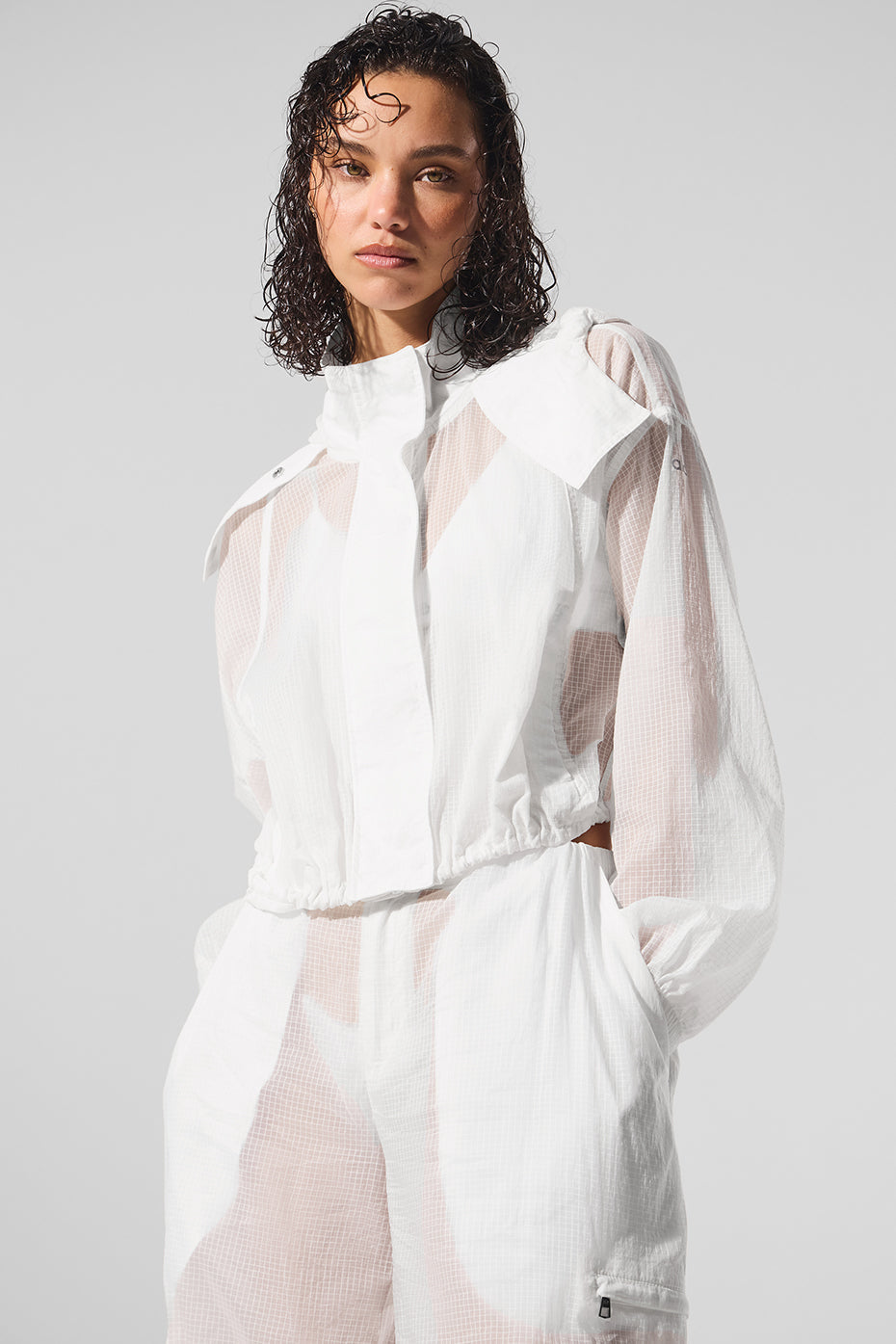 Cropped Game Time Full Zip Jacket - White